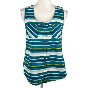 Edge Turquoise Blue Yellow Striped Summer Spring Casual Tank Top Size Small